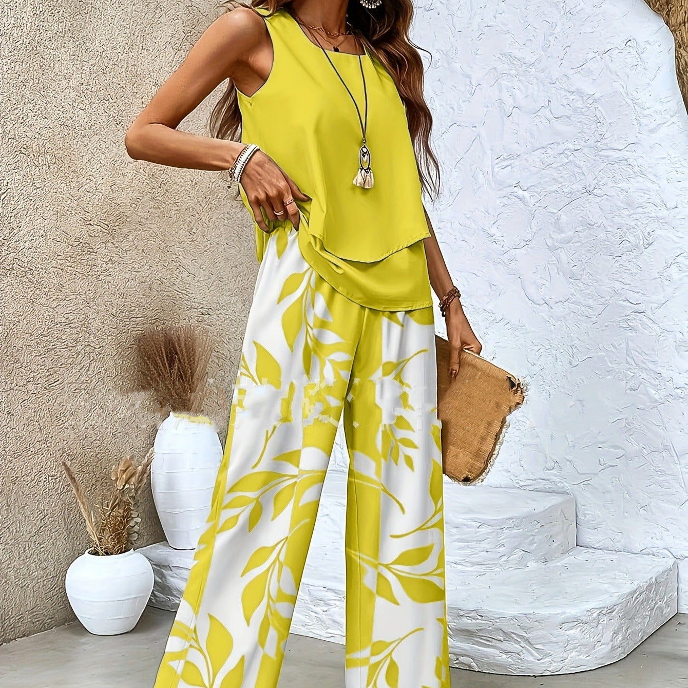 Conjunto para mujer de estampado floral sin mangas estilo veraniego - Mireya