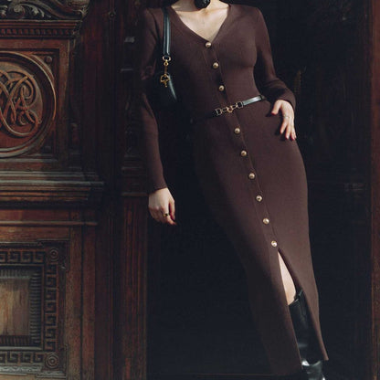 Vestido midi punto botones cinturón fino - Maelle