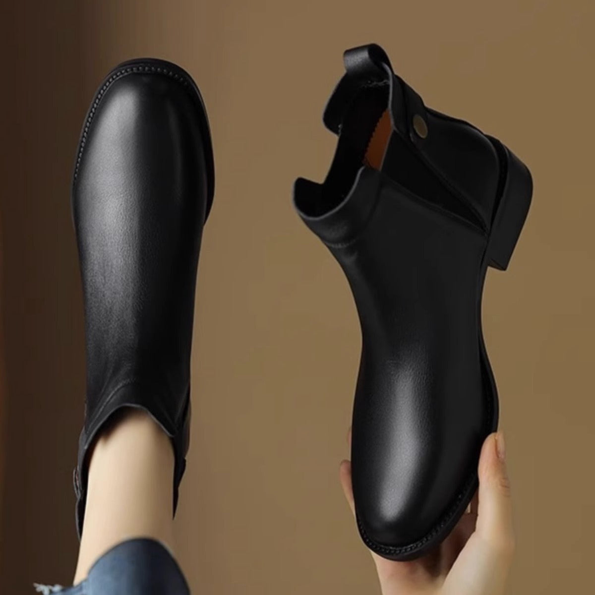 Botines mujer cuero plano elásticos estilo chelsea - Keira