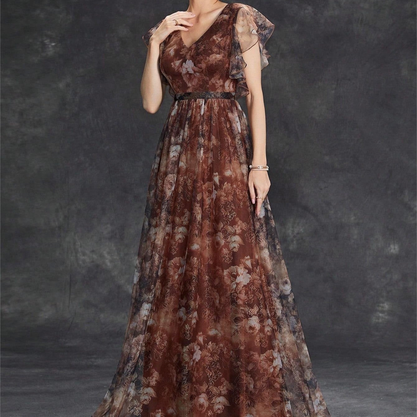 Vestido largo para mujer de gasa estampada estilo vaporoso - Mariana