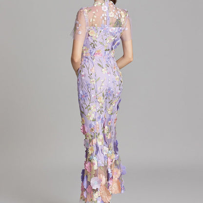 Vestido largo floral bordado mujer - Fiorella