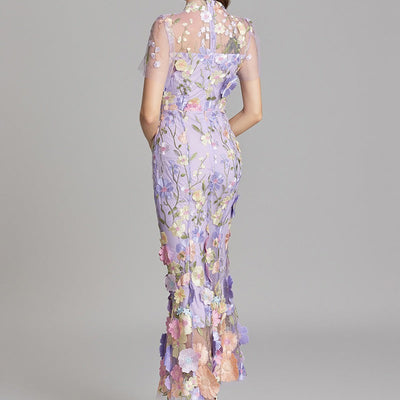 Vestido largo floral bordado mujer - Fiorella