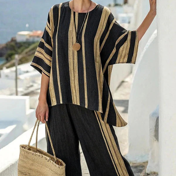 Conjunto mujer lino rayas anchas estilo mediterráneo - Danae
