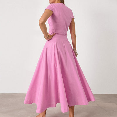 Conjunto para mujer dos piezas top abotonado con falda midi acampanada - Valeria