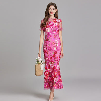 Vestido largo floral bordado mujer - Fiorella