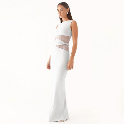 Vestido largo mujer sin mangas con encaje transparente - Leontina
