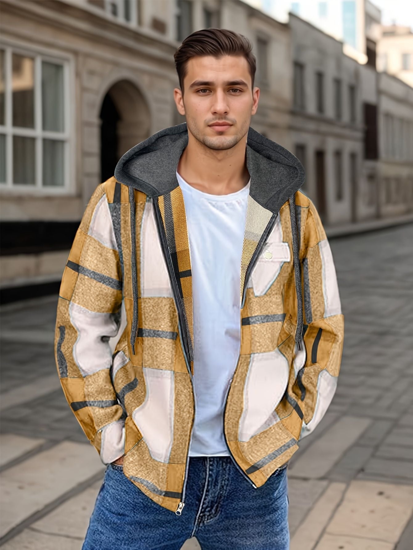 Chaqueta hombre cuadros con capucha casual - Pilato