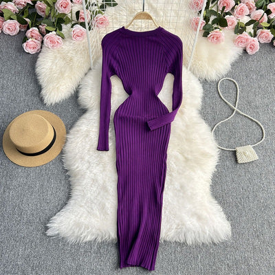 Vestido ajustado punto manga larga - Elina