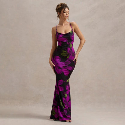 Vestido mujer largo ajustado tirantes estampado floral - Delia