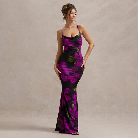 Vestido mujer largo ajustado tirantes estampado floral - Delia
