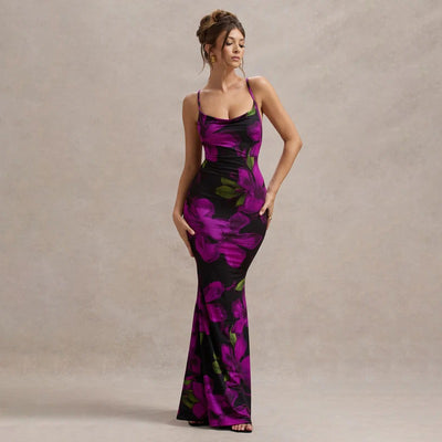 Vestido mujer largo ajustado tirantes estampado floral - Delia
