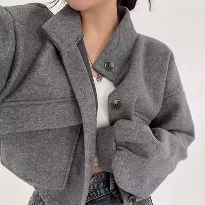 Chaqueta corta de lana gris para mujer - Mauwi