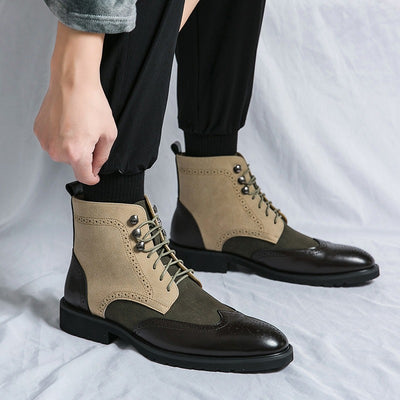 Botas altas para hombre de piel sintética con detalle brogue estilo urbano - Lennart