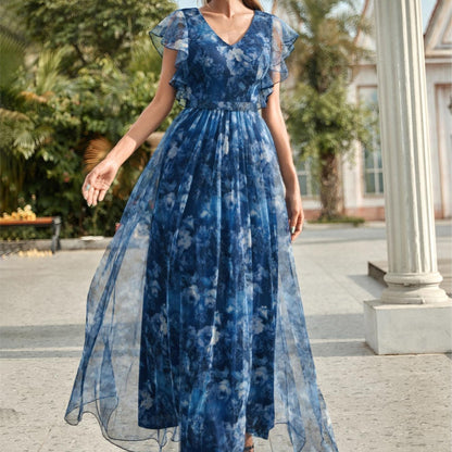Vestido largo para mujer de gasa estampada estilo vaporoso - Mariana