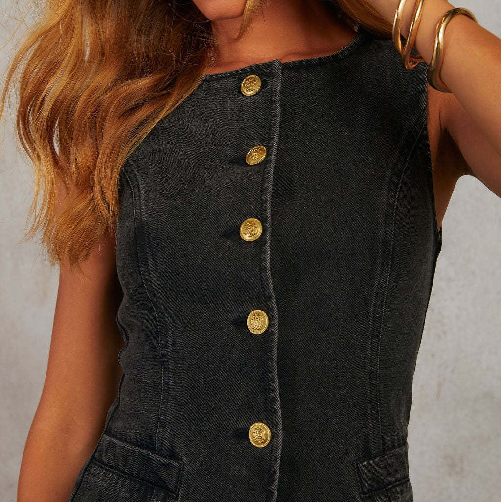 Conjunto mujer denim sin mangas corte entallado - Nadine