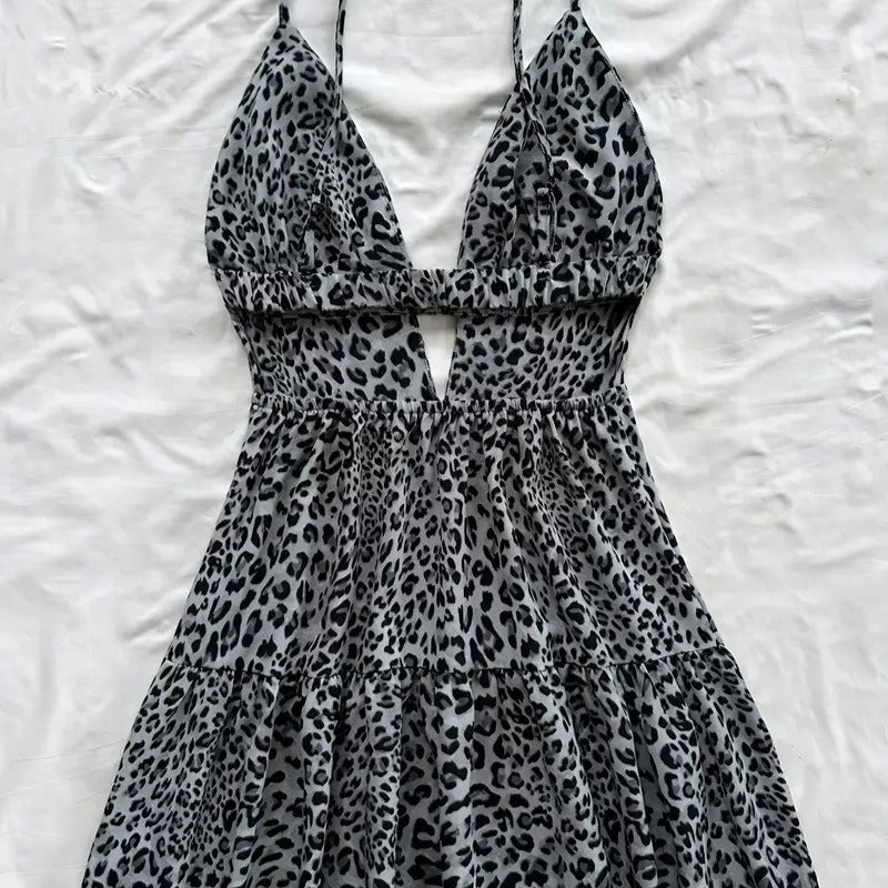 Vestido  corto mujer tirantes estilo animal print plisado - Enara