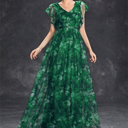 Vestido largo para mujer de gasa estampada estilo vaporoso - Mariana