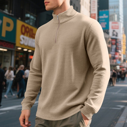 Jersey hombre cuello medio cremallera textura waffle - Taren