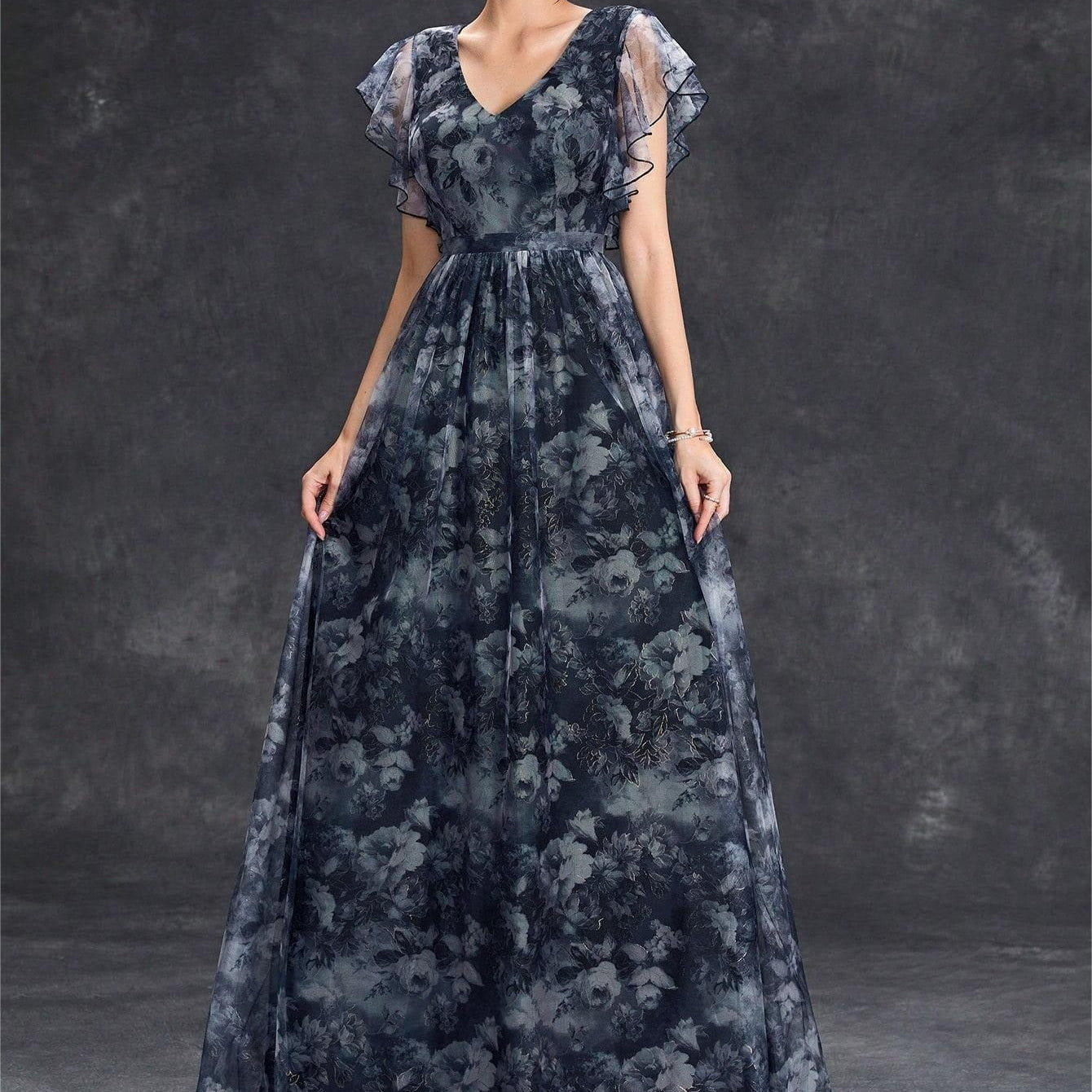 Vestido largo para mujer de gasa estampada estilo vaporoso - Mariana