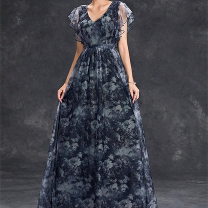 Vestido largo para mujer de gasa estampada estilo vaporoso - Mariana