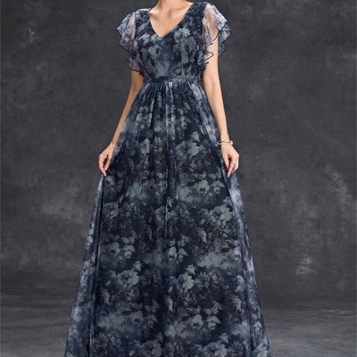 Vestido largo para mujer de gasa estampada estilo vaporoso - Mariana