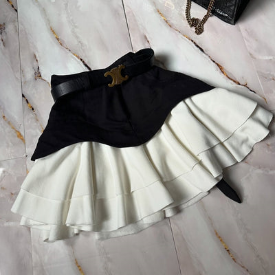 Minifalda para mujer denim combinado con volantes plisados corte en capas - Yvette