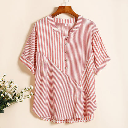 Blusa de mujer con rayas en bloque y cuello en V - Noelia