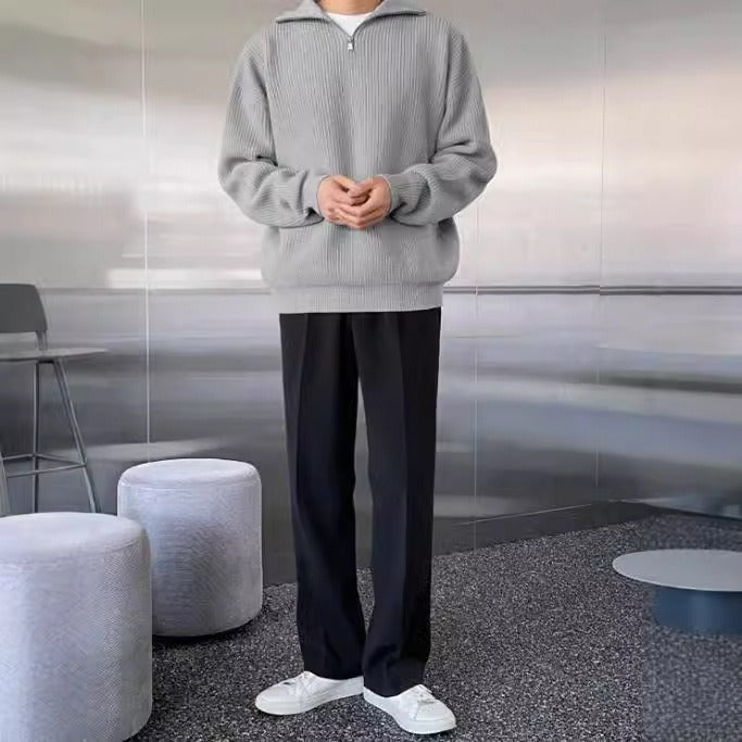 Jersey hombre canalé cremallera cuello alto - Nils