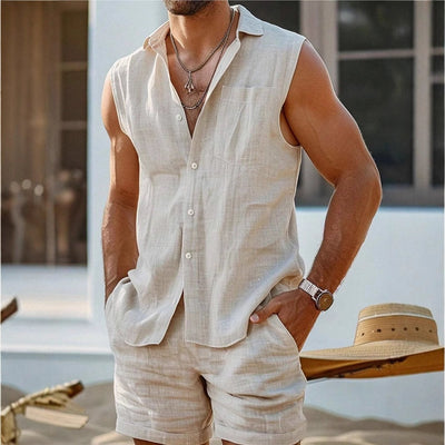 Conjunto sin mangas para hombre de lino casual estilo veraniego - Adrián
