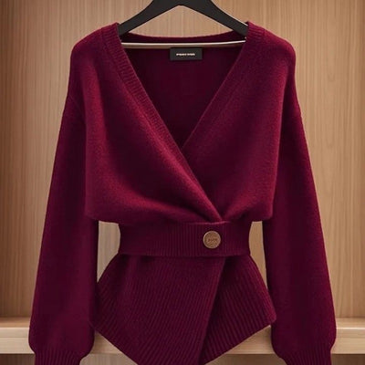 Jersey mujer punto canalé cruzado detalle cinturón estilo elegante - Matildee