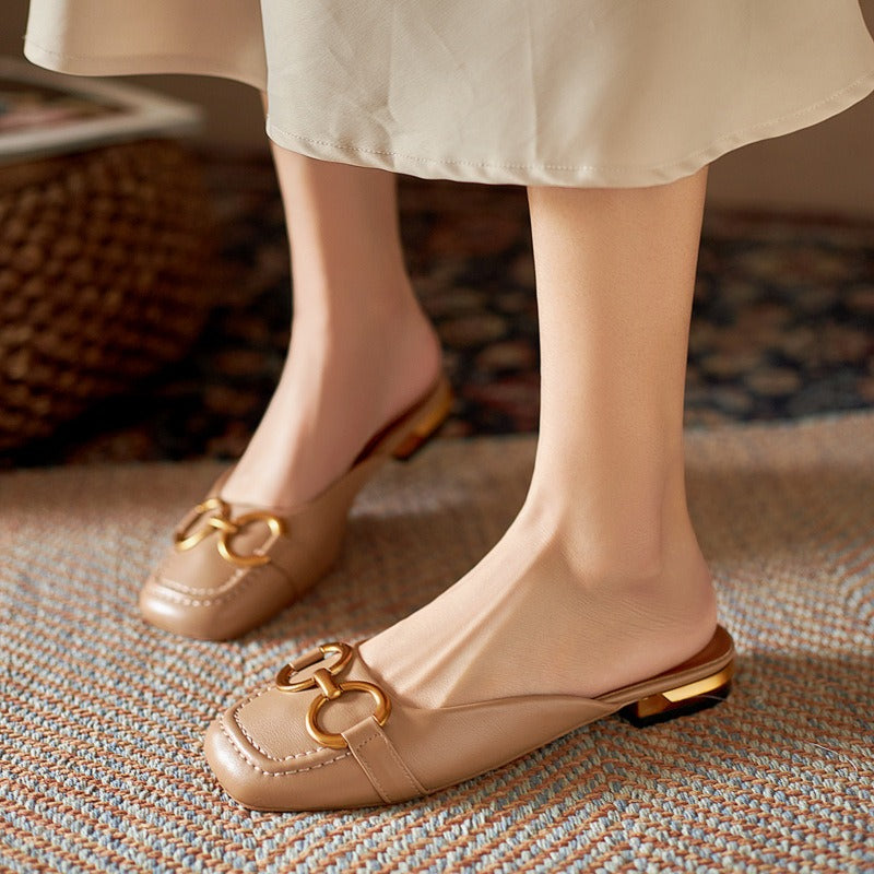 Mule plana para mujer sintética adorno metálico estilo elegante - Thalia