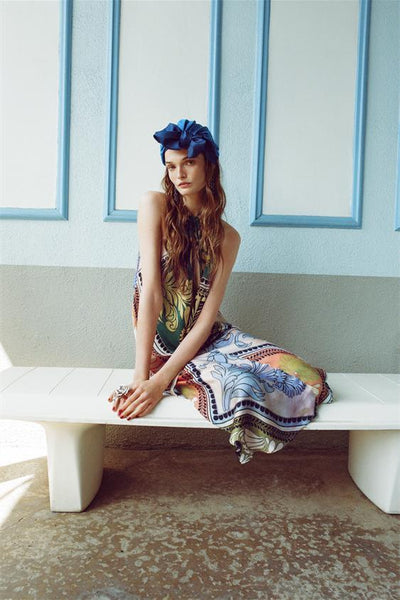 Jena - Vestido midi de seda estampada con cuello halter