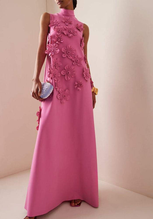 Lena - Vestido largo rosa con flores