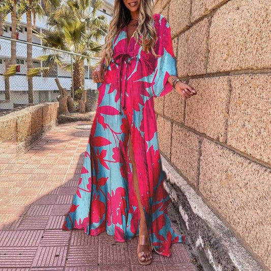 Britanny - Vestido maxi estampado bohemio de lujo playero