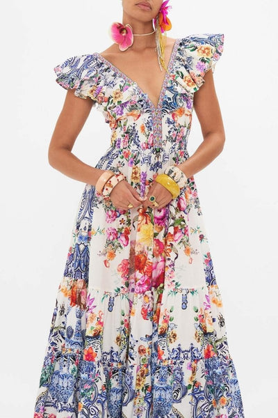 June - Vestido Maxi Estampado Floral con Volantes