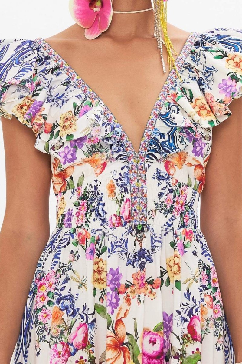 June - Vestido Maxi Estampado Floral con Volantes