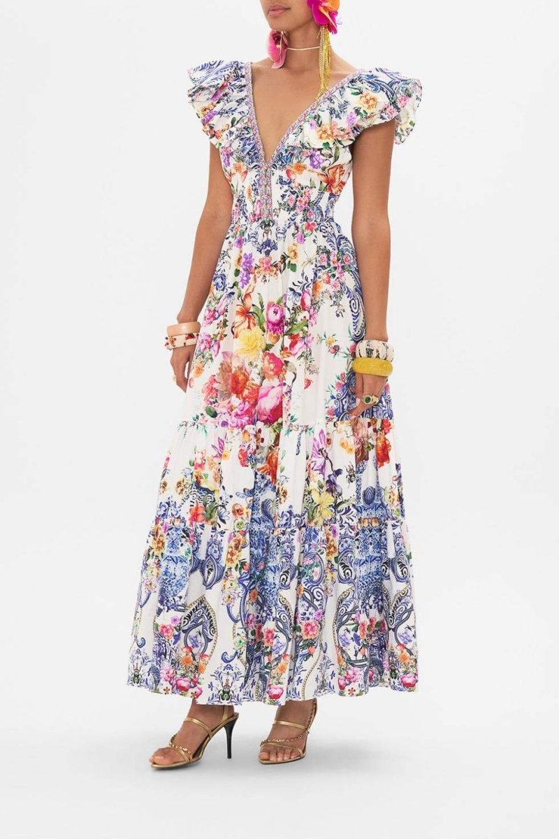 June - Vestido Maxi Estampado Floral con Volantes