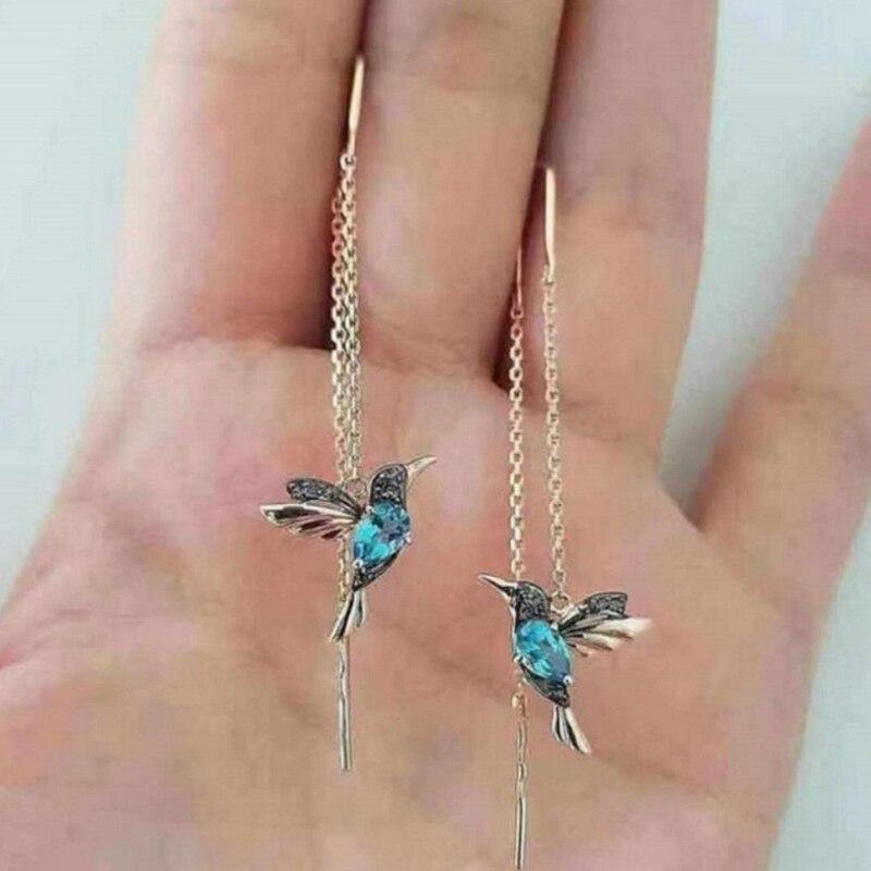 Pendientes Mujer Colgantes Esmaltados Colibrí Dorado - Katja