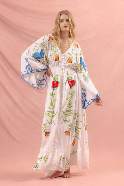 Margit - Vestido bordado con encaje y escote en V