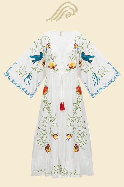 Margit - Vestido bordado con encaje y escote en V