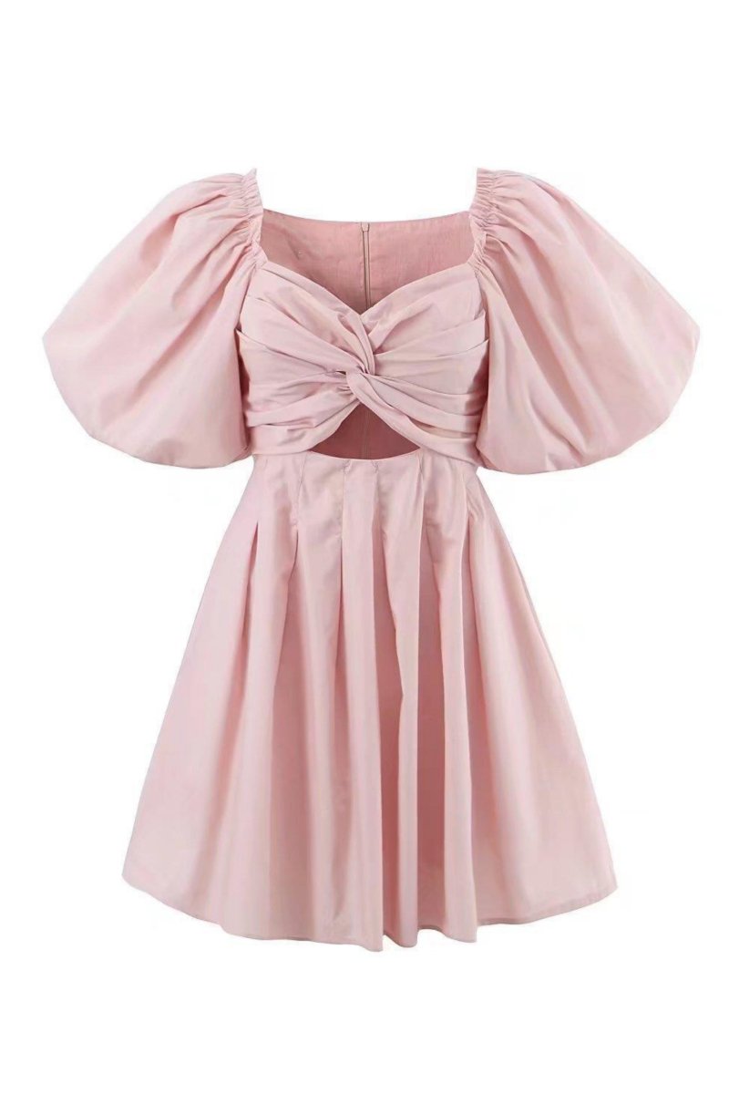 Lydia - Vestido Mini con Nudo y Mangas Abullonadas