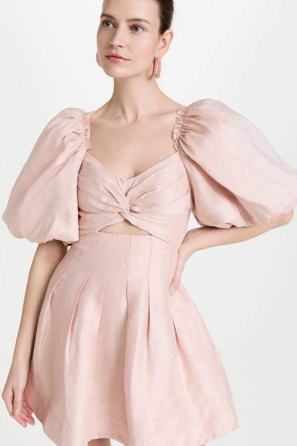 Lydia - Vestido Mini con Nudo y Mangas Abullonadas