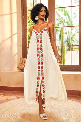 Mila - Vestido Slip Maxi con Escote en V Bordado Floral