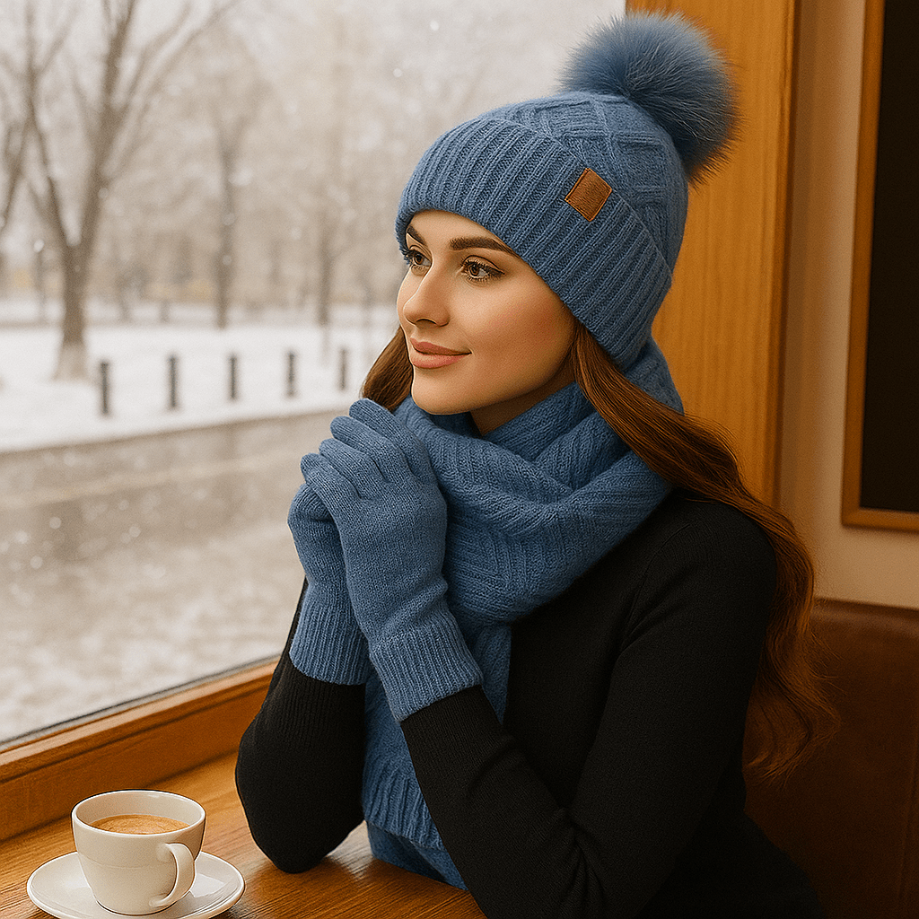 Gorro, bufanda y guantes para mujer efecto tejido suave - Yalena