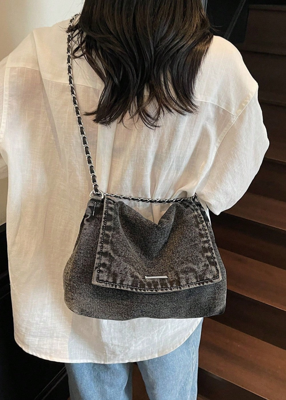 Bolso mujer denim estilo urbano cadena metálica - Briseida