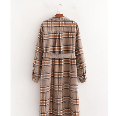Chantal - Abrigo largo de cuadros para mujer, estilo otoñal, corte holgado