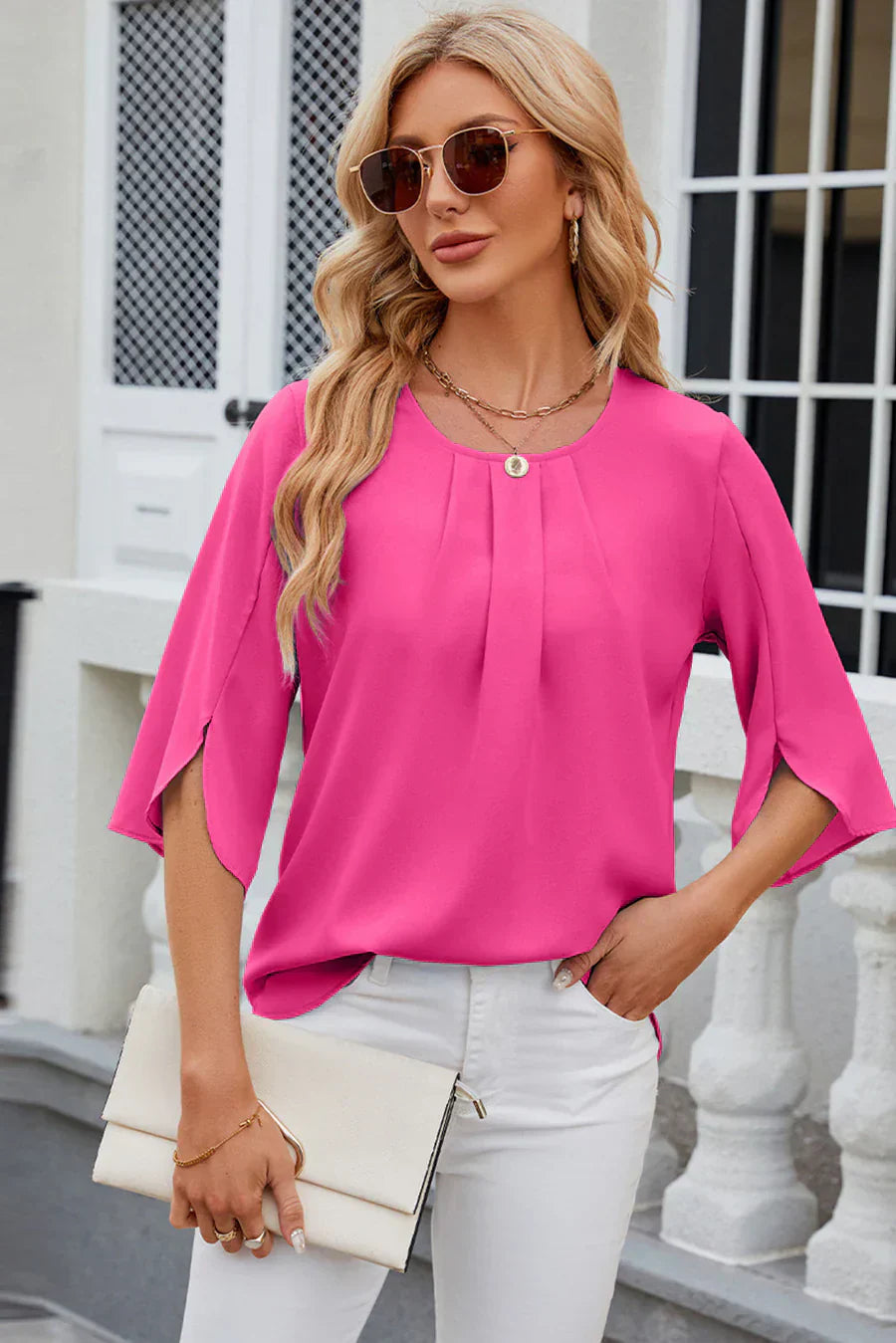 Blusa Clara mujer - pliegues y mangas florales