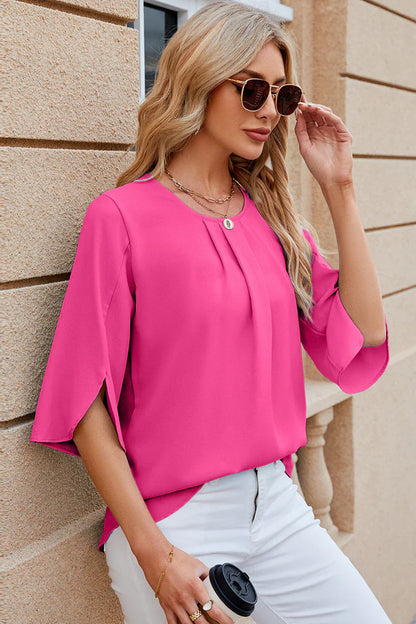 Blusa Clara mujer - pliegues y mangas florales