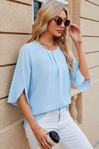 Blusa Clara mujer - pliegues y mangas florales