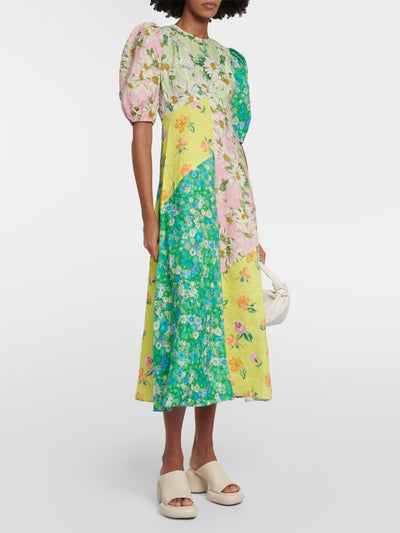 Patty - Vestido midi de lino patchwork con estampado floral